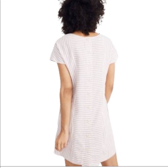 Madewell Stripe-play Button Back Tee Mini Dress Short Sleeve Linen Blend - Picture 2 of 9
